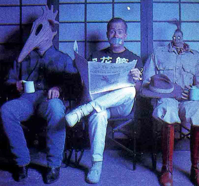 Robert Short in between two characters from Beetlejuice